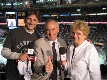 Ed and his mom Rose Marie with Ron Maclean of Hockey Night in Canada